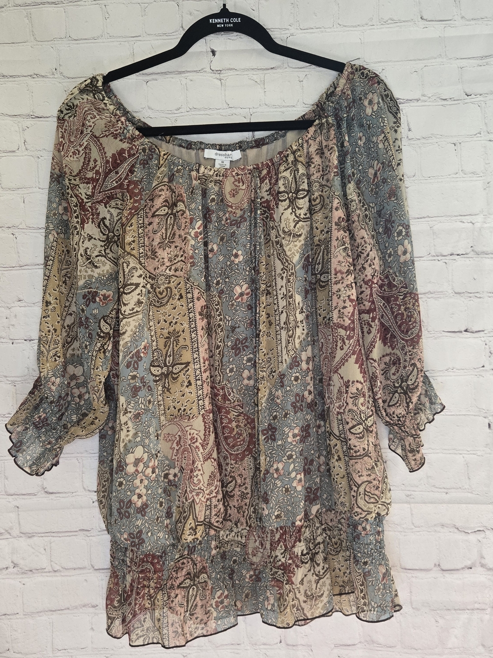 Y2k milkmaid chiffon paisley renaissance top Dressbarn 1X Fairycore‎ Cottagecore